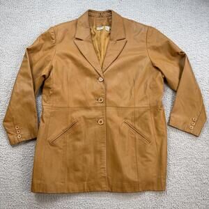 Vintage 90s Styleworks Genuine Leather Blazer Womens XL Tan Button Jacket Coat
